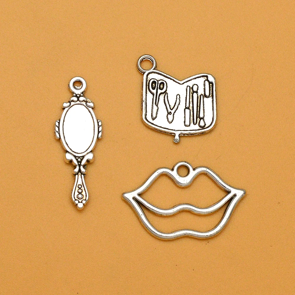 20pcs/lots Vintage Make Up Charms Mirror Hollow Lip Pendants For Diy Jewelry Making Supplies Accessories Handmade Crafts