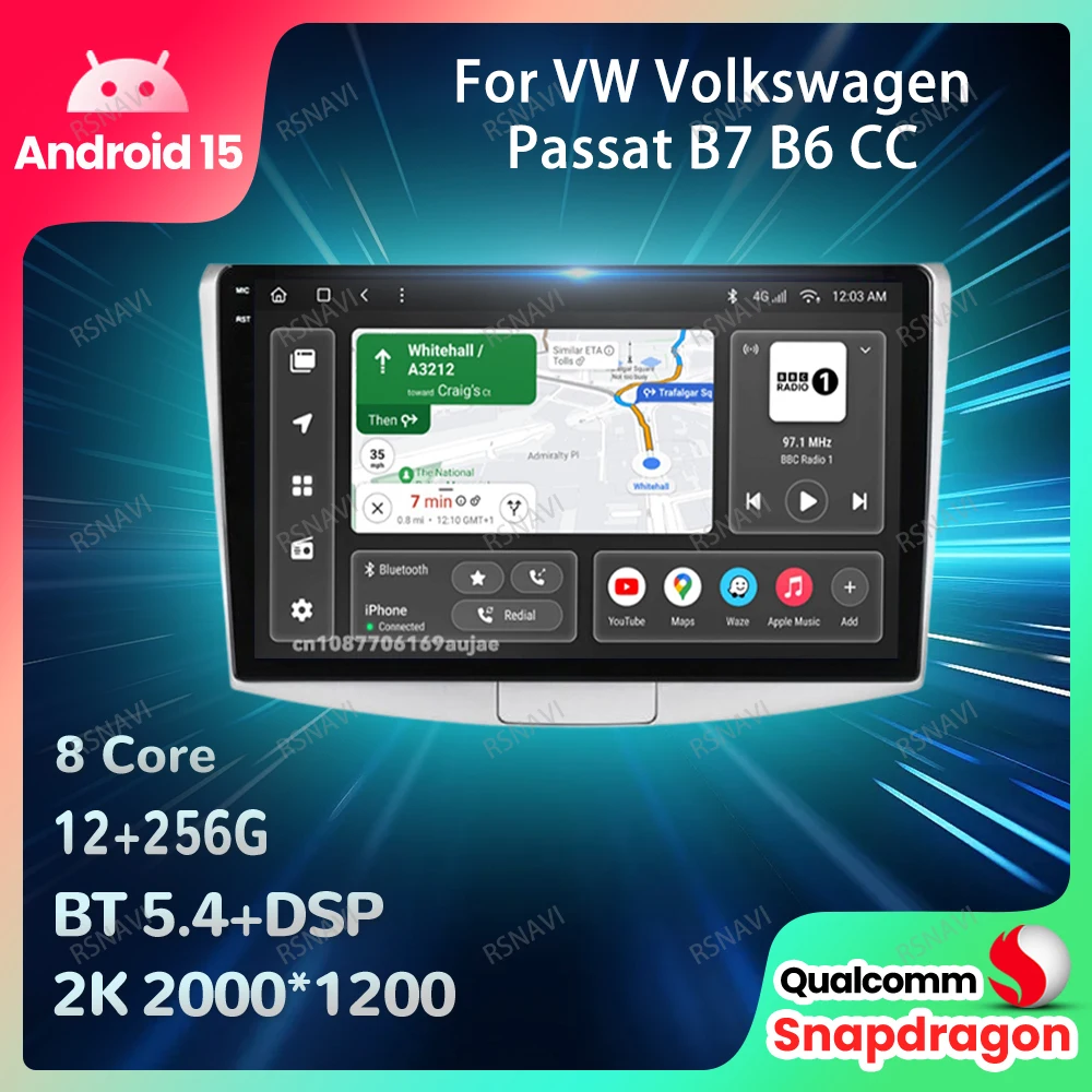 

Автомобильный радиоприемник Android 15 для VW Volkswagen Passat B7 B6 CC 2010-2015 Viedo Player BT QLED 5G WIFI Wireless Carplay Auto Head Unit