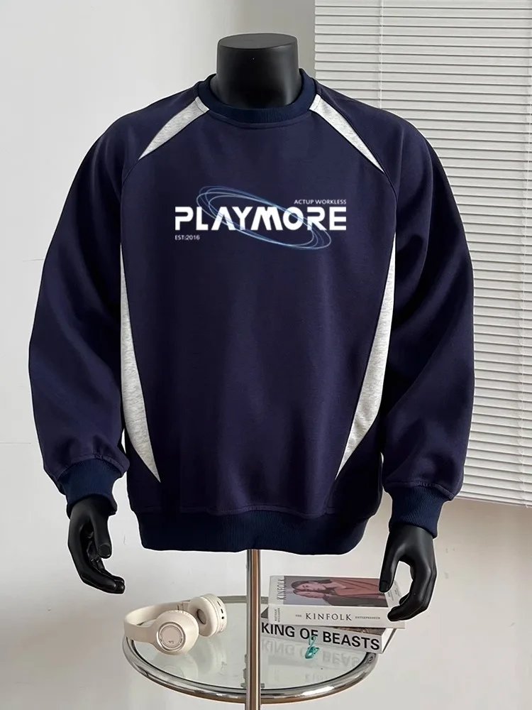 

Модный свитшот с круглым вырезом для мужчин, весенне-осенний, свободного кроя, с длинными рукавами, повседневный, с лоскутным дизайном, удобный, молодежный, модный.