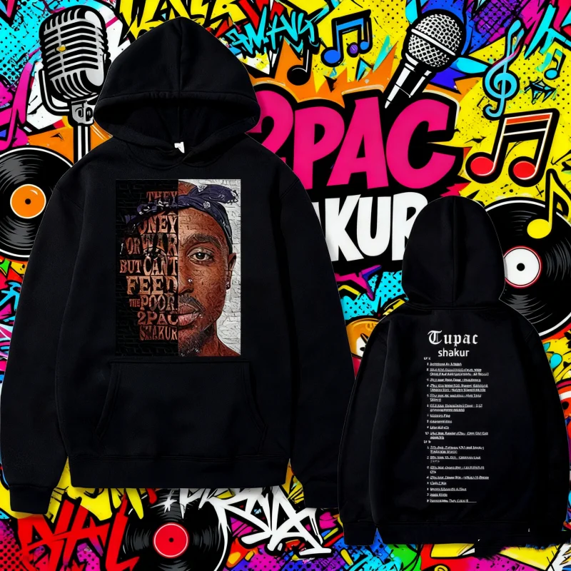 2025-26 Otoño/Invierno Tupac 2pac hombres estampado estilo Otoño Invierno moda Hip Hop 100% algodón impreso Sudadera con capucha mantener caliente Y2k
