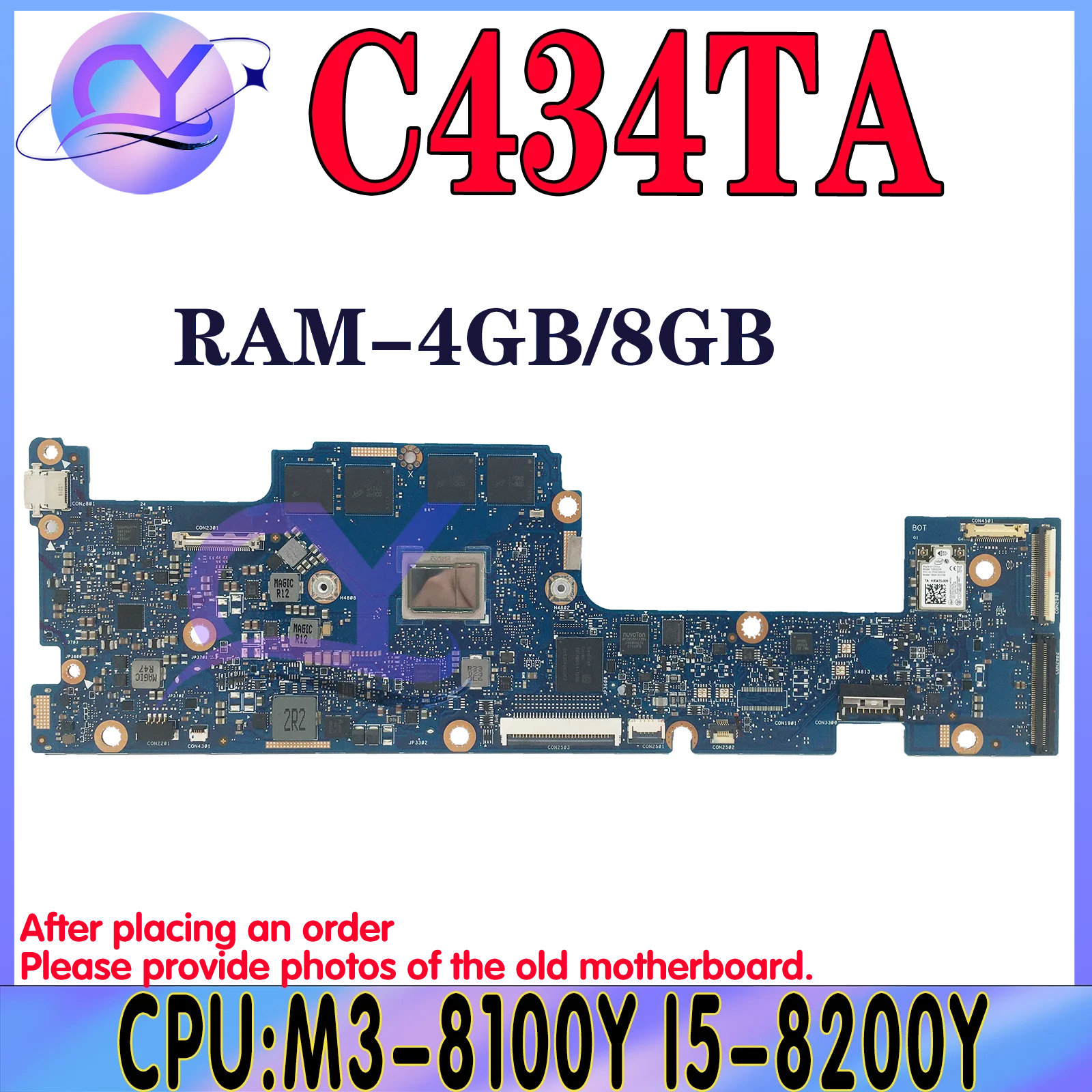 

KEFU C434TA Mainboard For ASUS Chromebook Flip C434TA-DSM4T C434T Laotop Motherboard M3-8100Y I5-8200Y 64G 128G SSD 4G/8G RAM