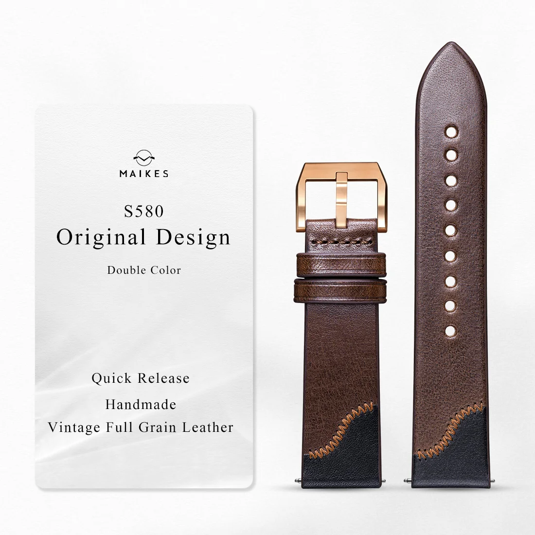 Maikes Luxury Design Bicolor Watch Strap Quick Release With Rose Gold Buckle Handmade Stitching Full Grain Leather Watch Strap