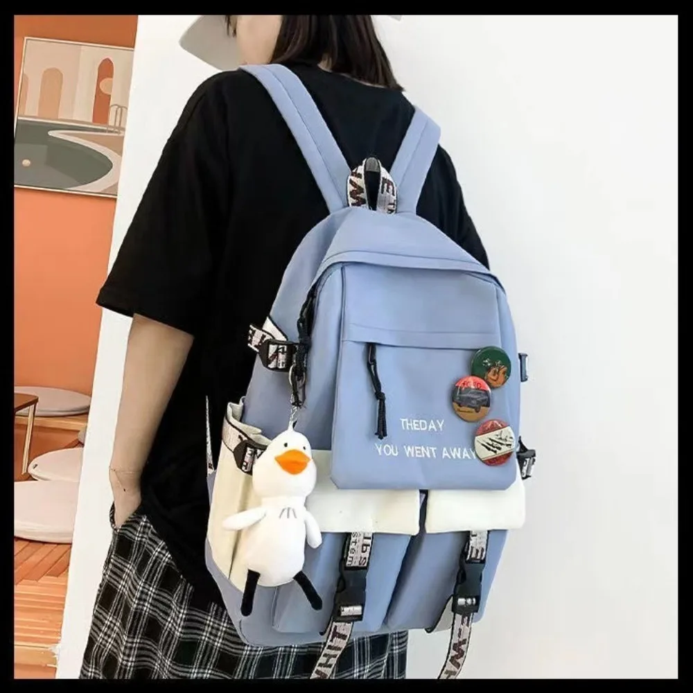 Korean Style Shoulder Bag Fashion Large Capacity Wear Resistant Schoolbag Multiple Pockets Durable Knapsack