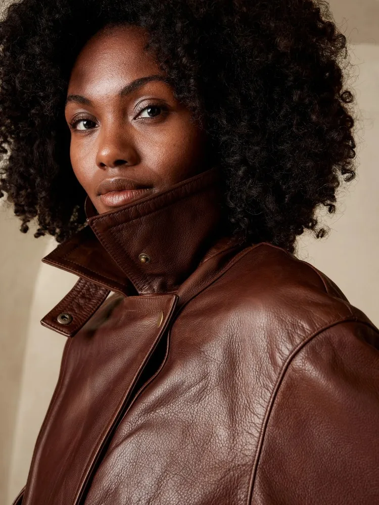 سترات واقية قصيرة للسيدات على الموضة بتصميم عتيق من جلد البقر الطبيعي مع طية صدر السترة واحدة الصدر فضفاضة تناسب ملابس خارجية غير رسمية ملابس الشارع