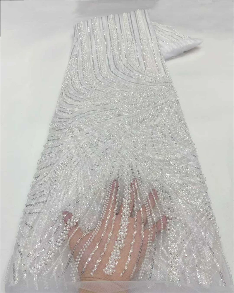 

High Quality African Lace Fabric for Wedding Sewing Soft Tulle Mesh with Sequin Beads French Nigerian Style