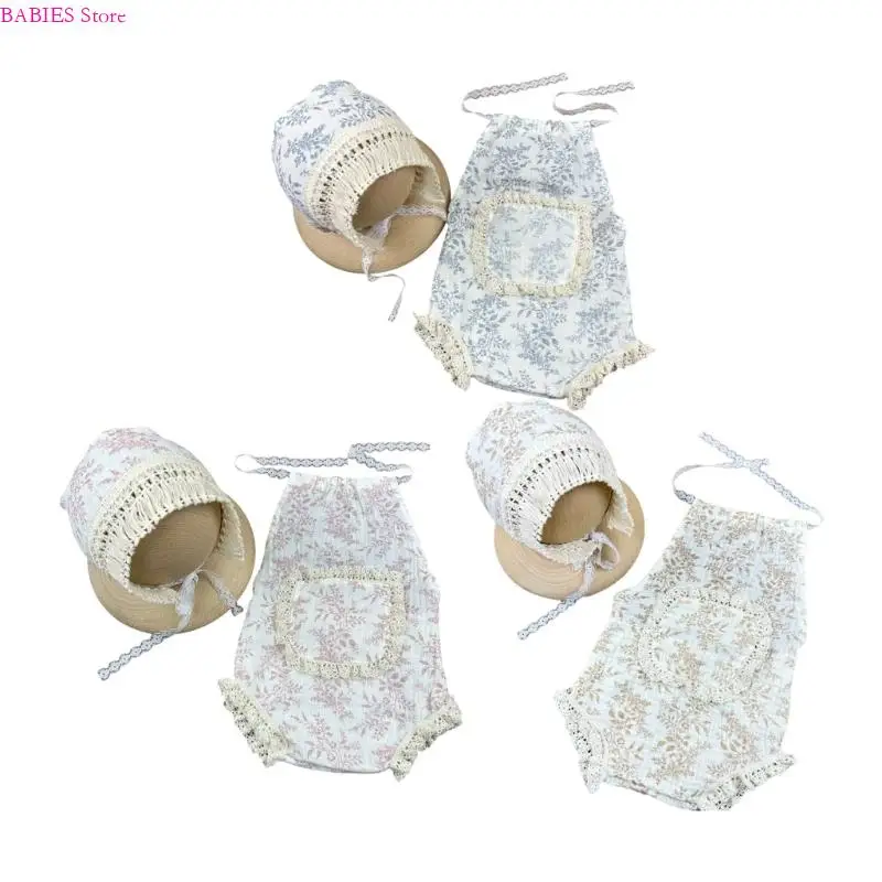 C9GB دعائم التصوير الفوتوغرافي للأطفال حديثي الولادة ملابس التصوير الفوتوغرافي وقبعة وملابس رومبير من الدانتيل للأطفال الصغار #1