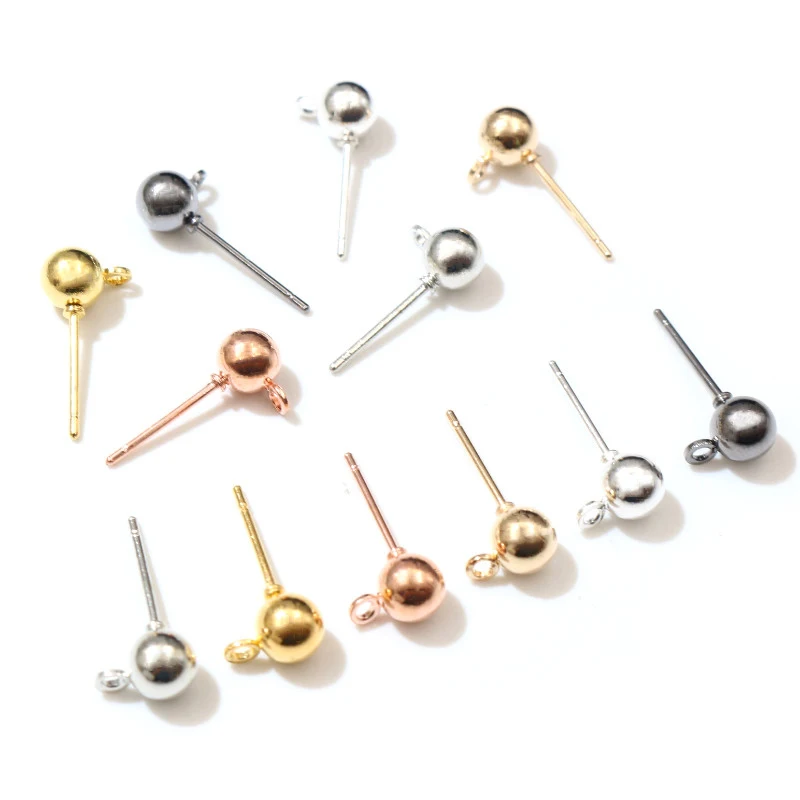 50pcs/lot 3/4/5mm 6 Colors Pin Findings Stud Earring Basic Pins Stoppers Connector For DIY Jewelry Making Accessories Supplies