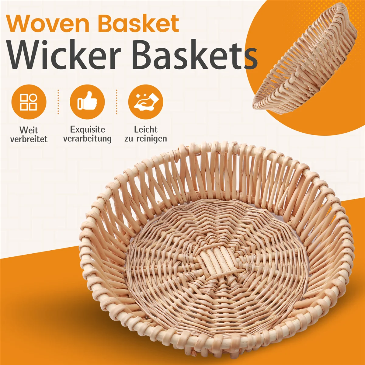 Hand-Woven Basket, Wicker Basket, Food Serving Basket for Bread, Fruit, Vegetable Storage, Gift Basket 25 x 8cm