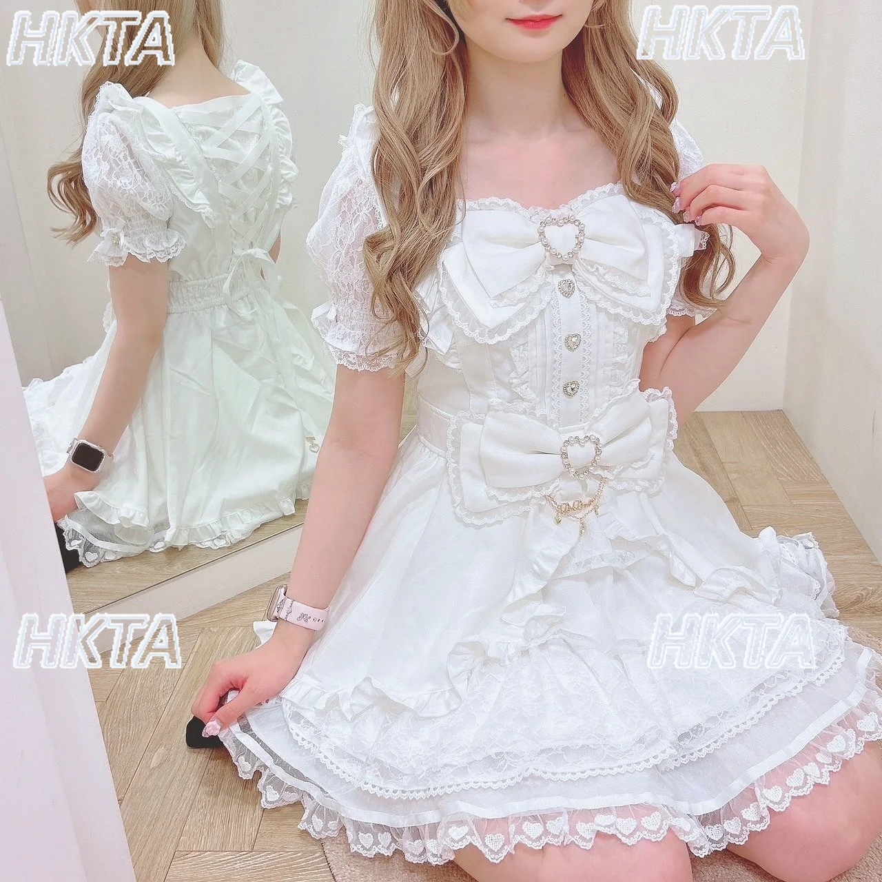 Japanse Zoete Boog Korte Mouw Slanke Lolita Prinses Mini Jurk Rok 2-delige Set 2025 Zomer Herfst Liz Jurk Set Vrouwen outfits