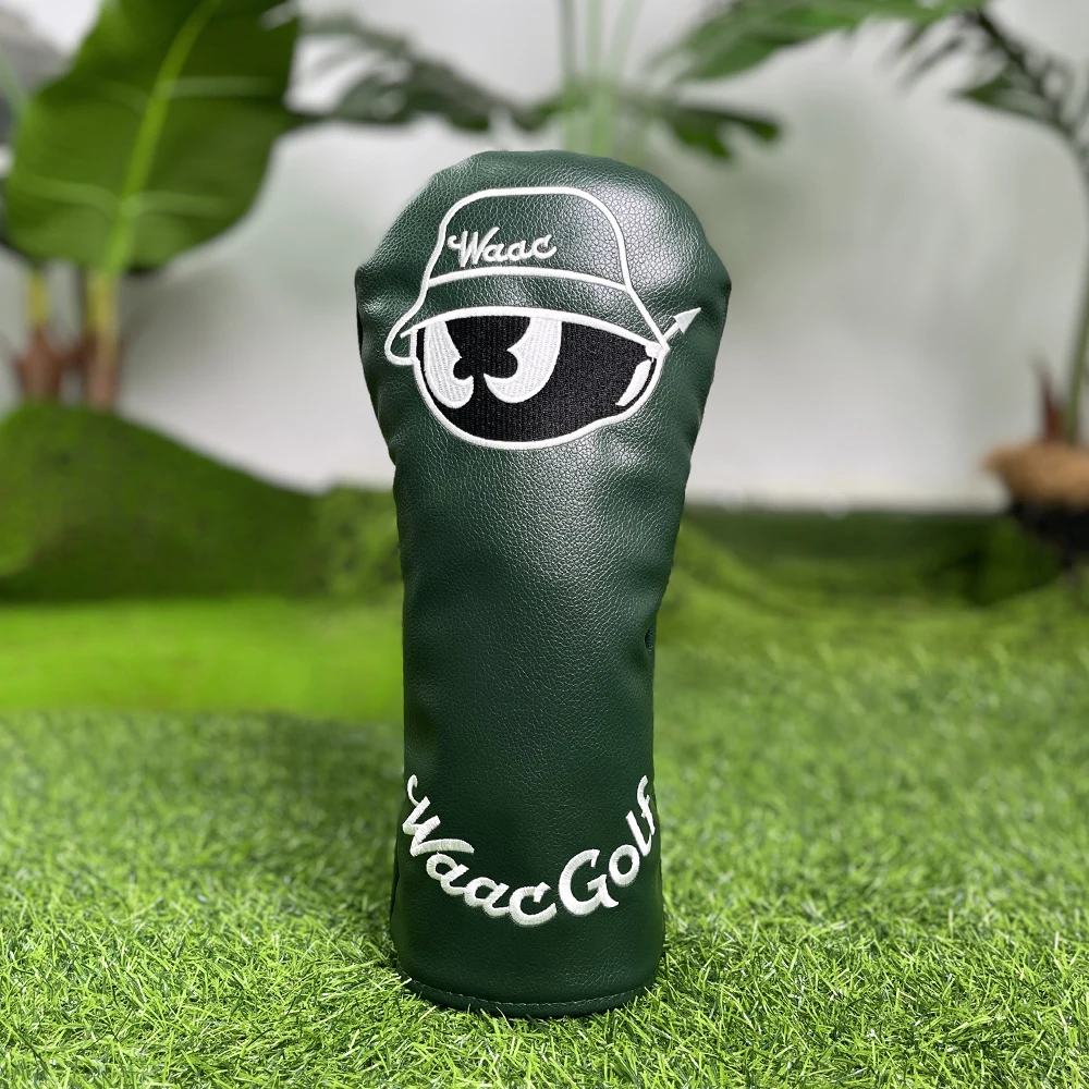 Penutup pelindung golf berwarna hijau tua, desain pola bordir, perlindungan tongkat golf yang ditingkatkan, aksesori golf, bahan PU