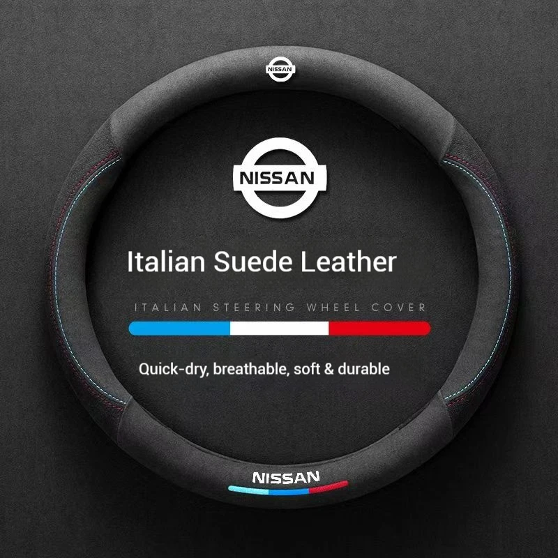 Protector de cuero antideslizante de gamuza para volante de coche, para Nissan x-trail Qashqai Sentra Serena Tiida Teana Juke Leaf Micra altima