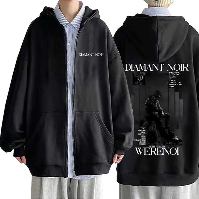 

Rapper WeRenoi Diamant Noir Album Zipper Hoodie Men Women Hip Hop Fashion Pop Music Hoodies Male Cotton Vintage Zip Up Jacket