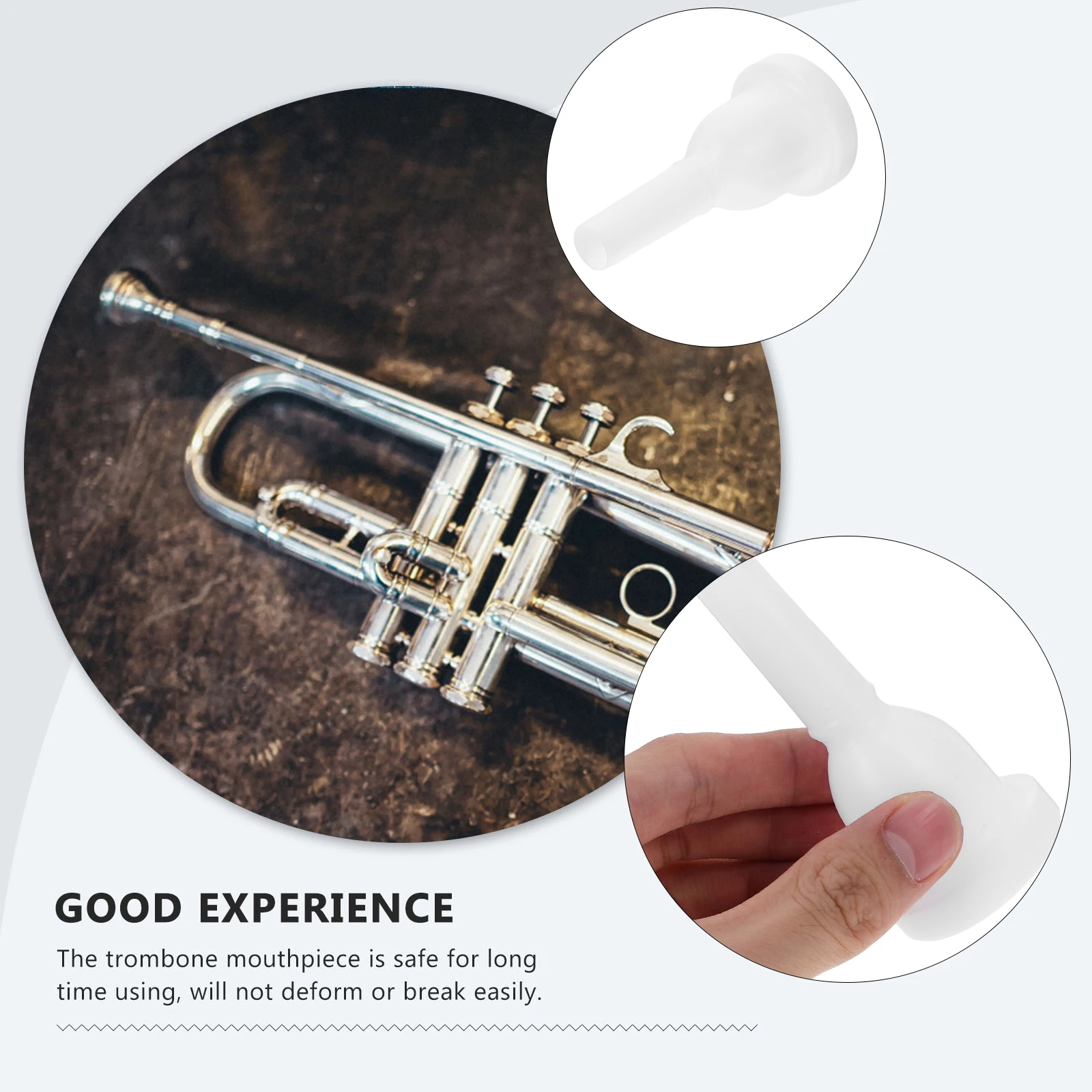 

Trombone Mouthpiece Plastic White Color Replacement Durable Long Use Stable Performance Rich Tone Clear Sound Musical