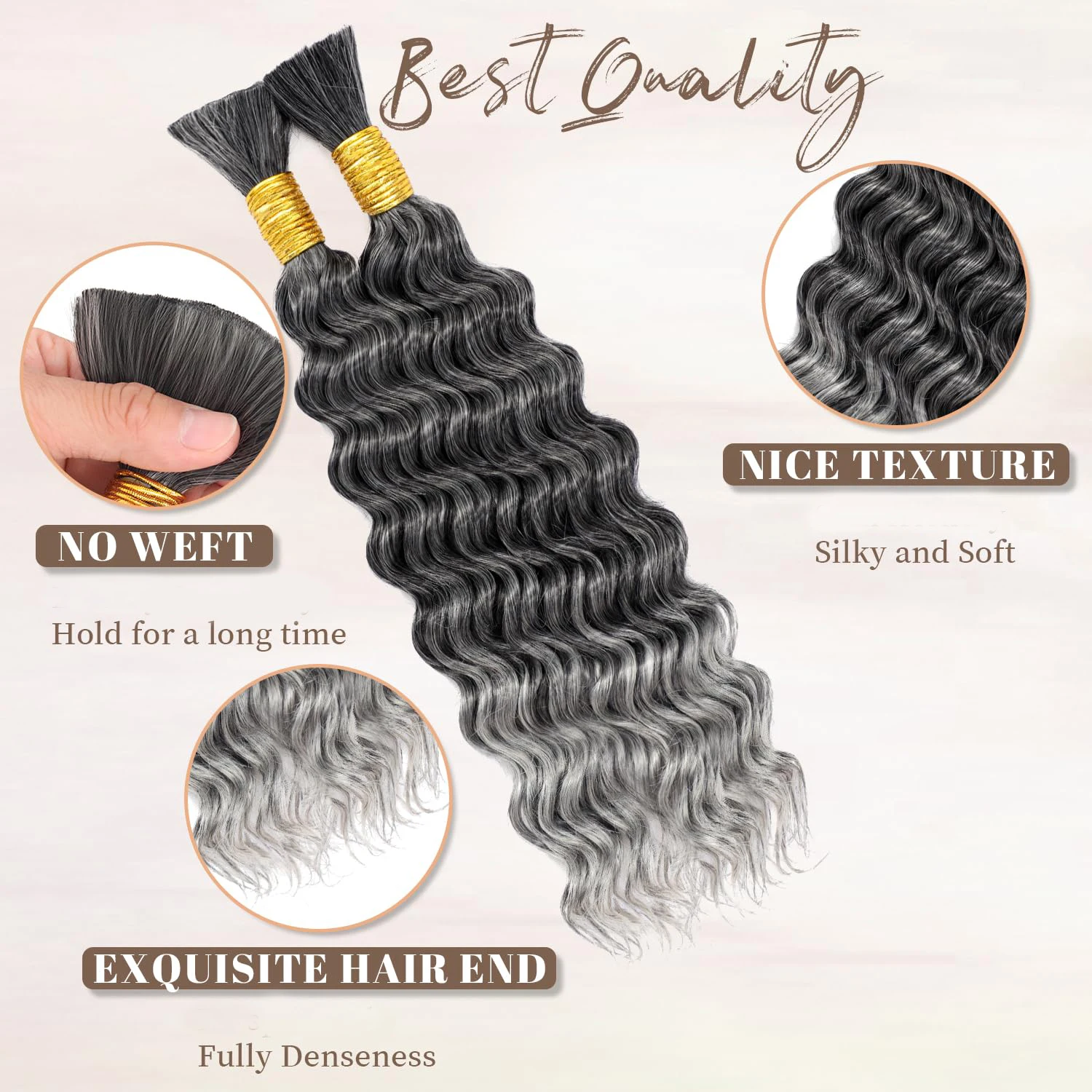 18 Inch/24 Inch 2 Bundles Water Wave Deep Wave Bulk hair for Braiding  No Weft Deep Wave for Braiding Micro Faux Synthetic