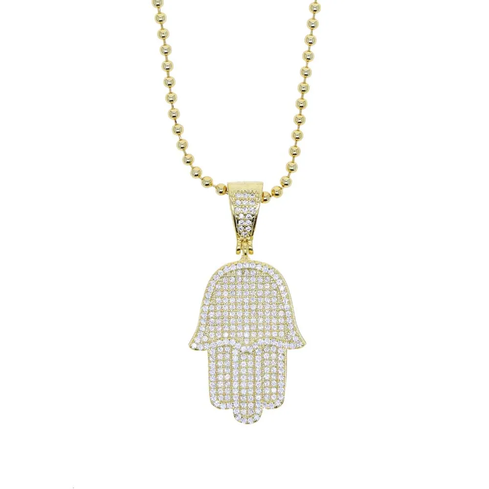 2026 Fashion Classic Lucky Turkish Fatima's Hand Hamsa Hand Pendant Necklace Bling 5A CZ Women Iced Jewelry