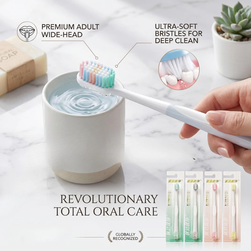 New Arrival Adult Wide Head Ultra-fine Soft Bristle Toothbrush With Tongue Cleaner Eco-friendly Individually Packaged For Home
