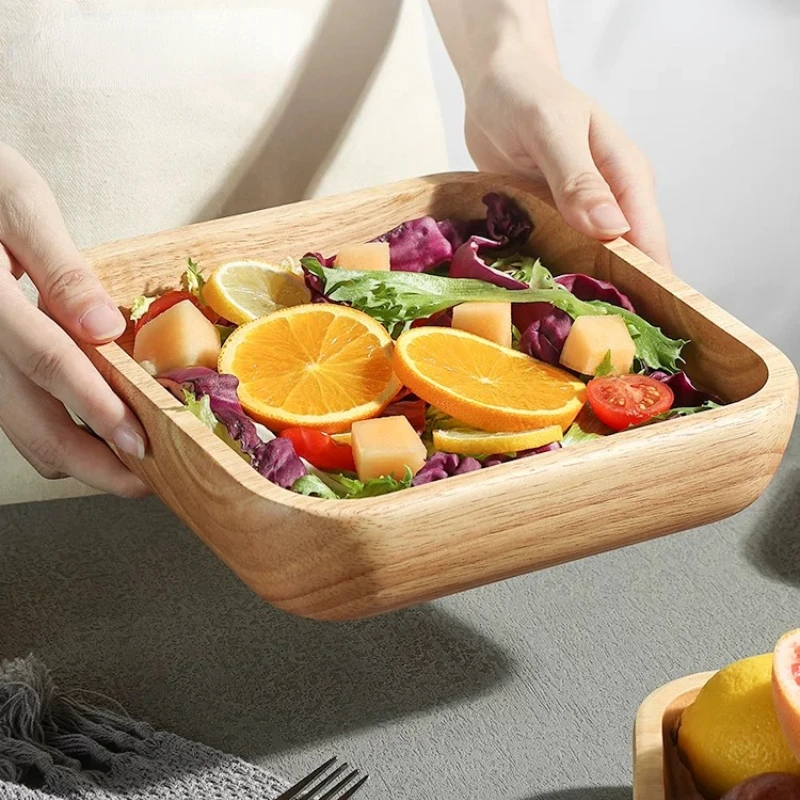 

Solid Wood Salad Bowl Modern Square Oak Bowl Fruit Dessert Fruit Plate Solid Wood Tableware