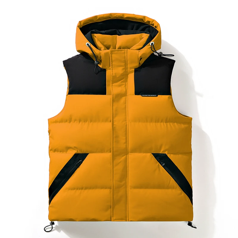 

Autumn Winter New Hooded Men Vests Jackets Solid Color All-match Male Sleeveless Fashion Casual Cotton Waistcoat Thicken Warm