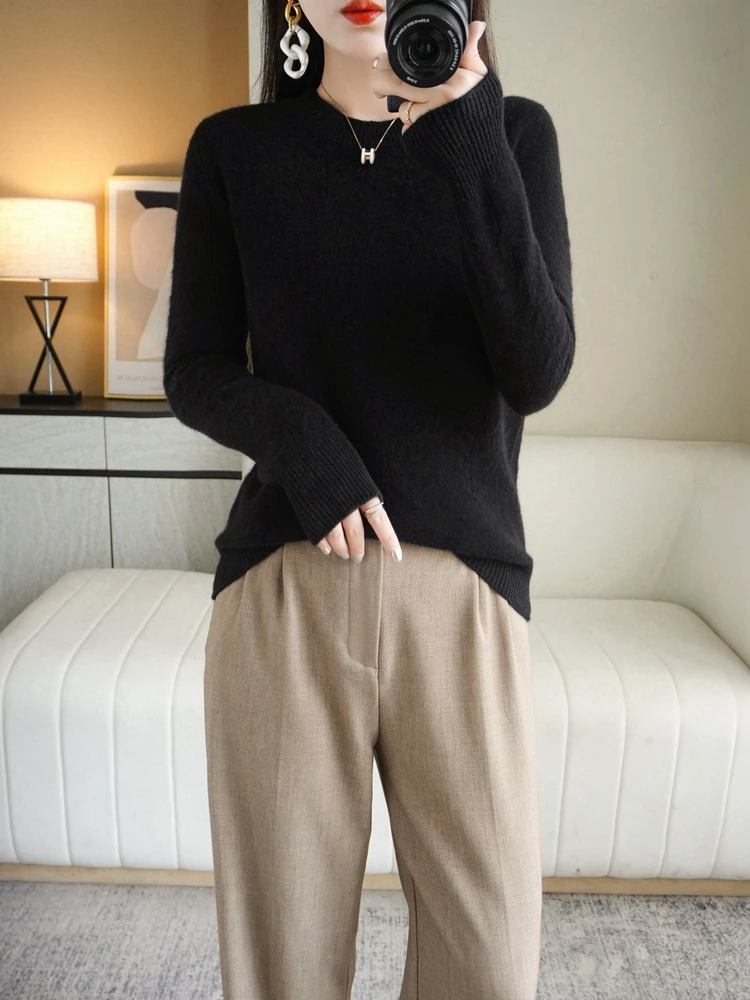 Autumn and Winter New round Neck Branch Sweater Woolen Sweater Thin Slim Slimming Solid Color Sweater Simple Temperament Sweater