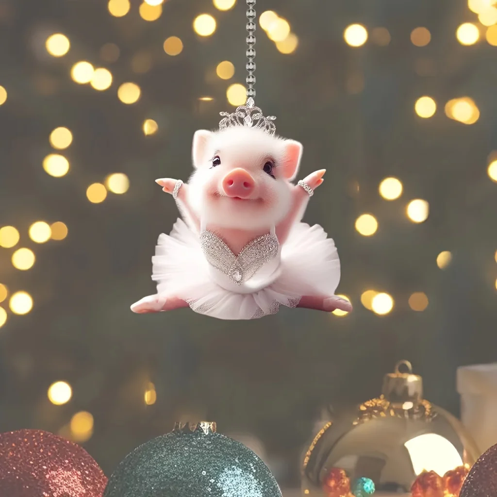 1PC 2D الاكريليك الأبيض لطيف الباليه خنزير سيارة مرآة الرؤية الخلفية الديكور قلادة! حقيبة سلسلة المفاتيح قلادة، قلادة ديكور المنزل