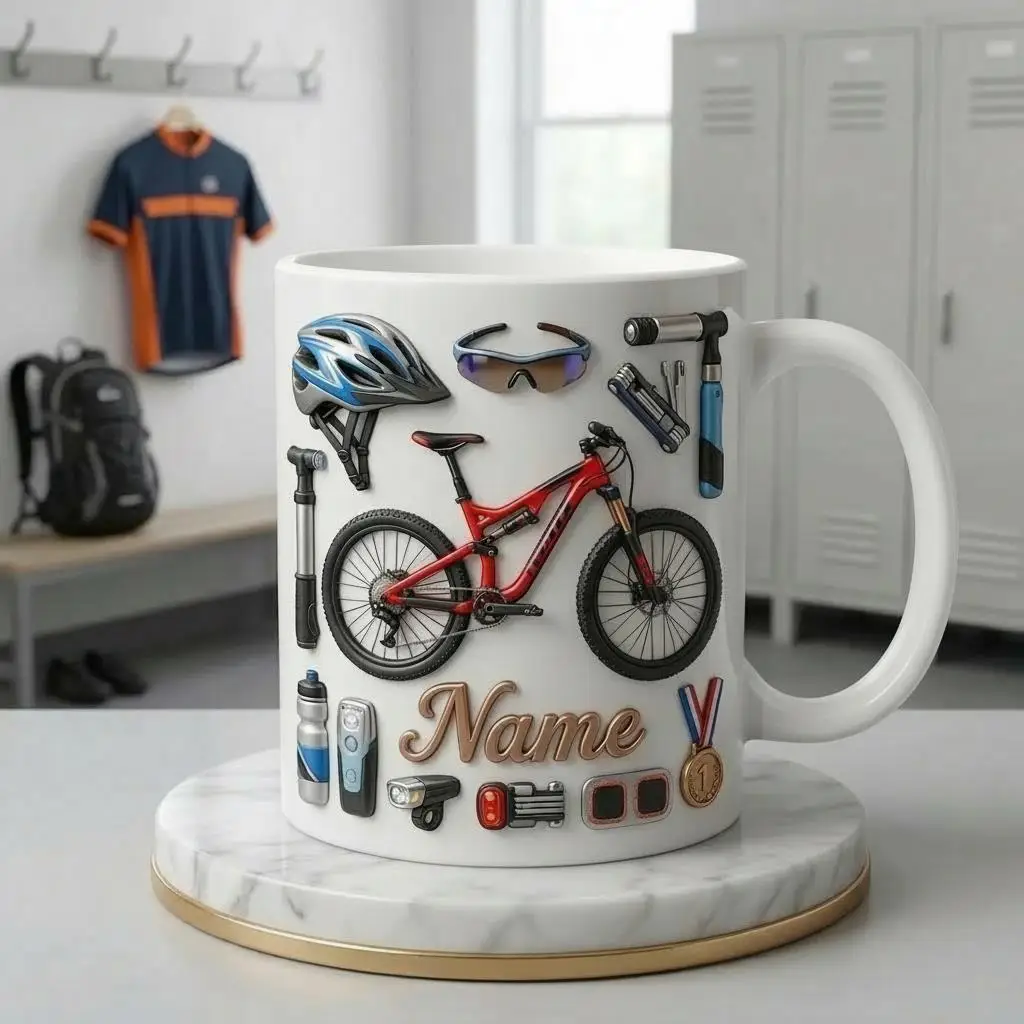 Creatieve fietsgereedschap 2D keramische mok, een herdenkingsgeschenk voor vrienden en familie.