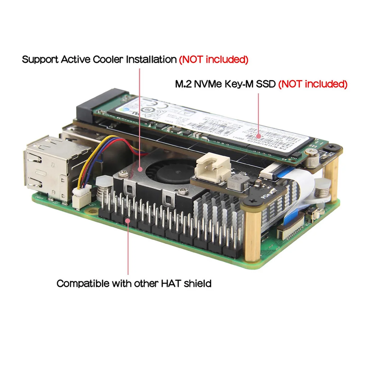 X1001 M.2 NVMe SSD Плата расширения для Raspberry Pi 5 PCIE на M.2 NVME SSD 2280 2242 2230 адаптер