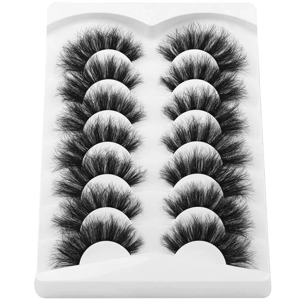 7Pairs Lashes Fluffy False Eyelashes Wispy Faux Mink Eyelashes Long Dramatic Lashes 8D Volume Strip Eyelashes Cat Eye Lashes