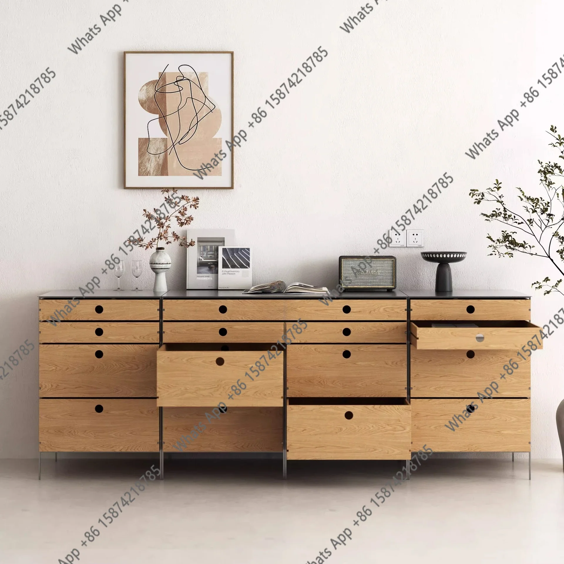 X C Stainless Steel Solid Wood Chest Cabinet Small Apartment Multi-layer Storage Cabinet Designer Locker Living Room Locker Porc