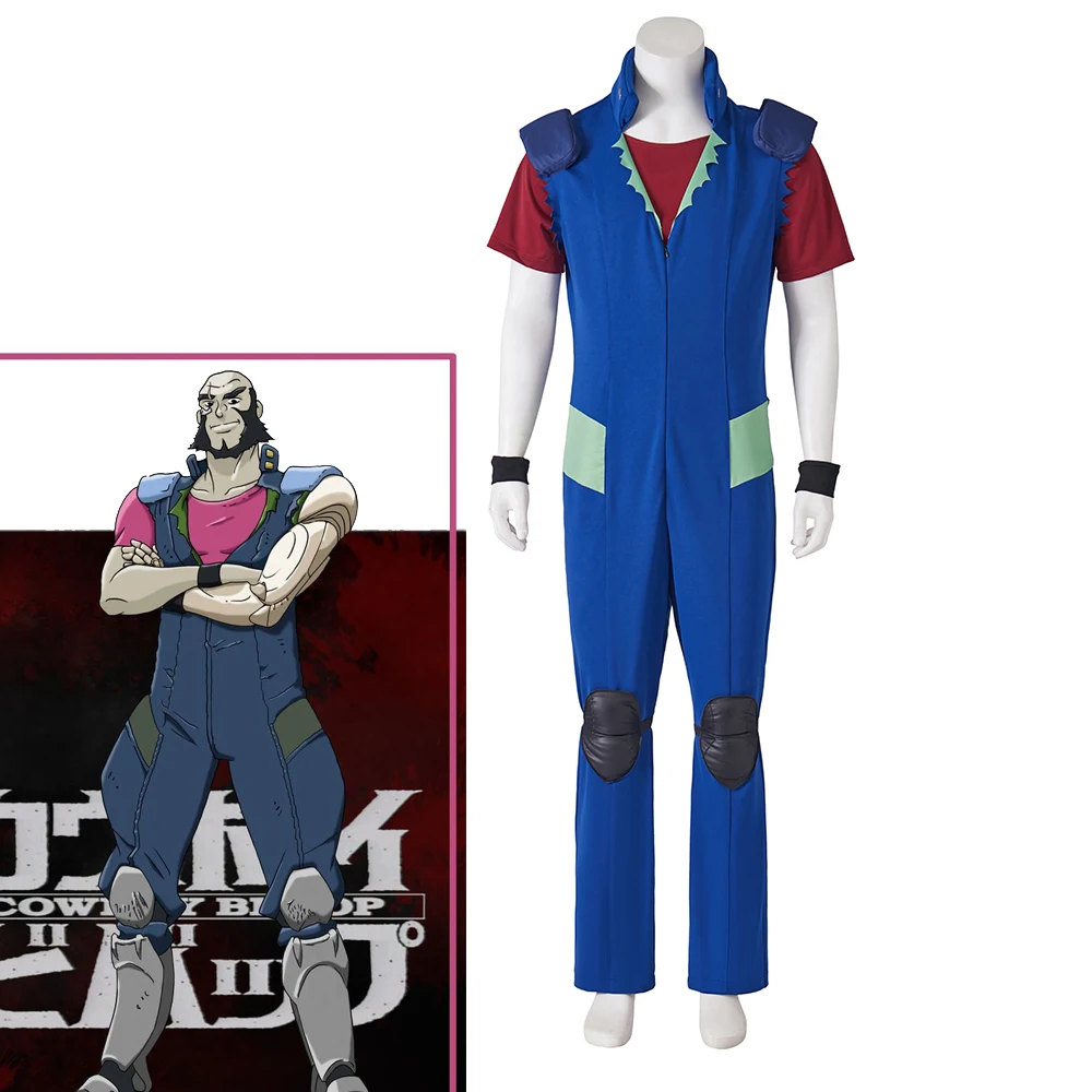 

Cowboy Cosplay Bebop Jet Black Costume Man's Top Romper Pants Halloween Stong Man Party Outfit Casual Suit