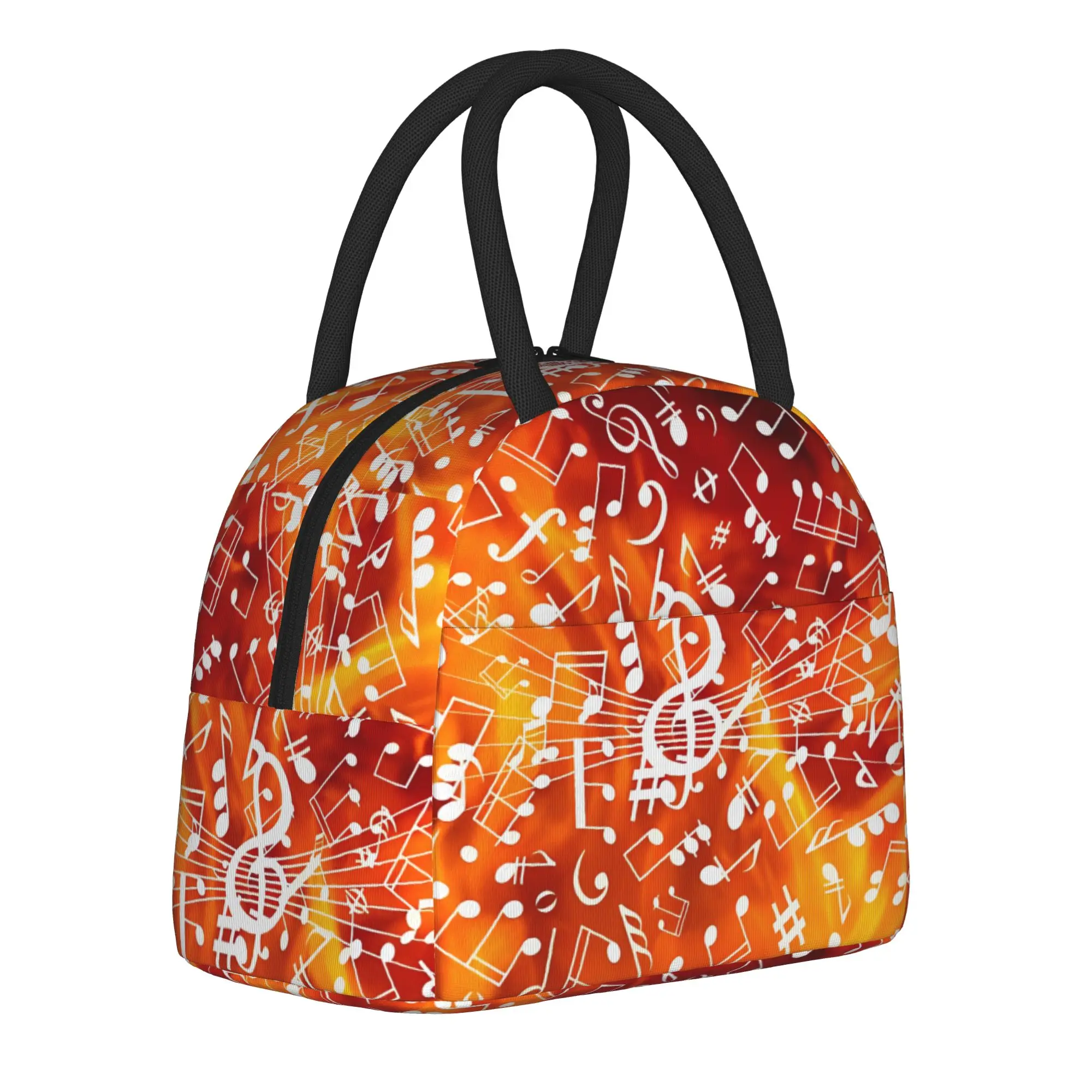Piano Music Note Flames Pattern Insulated Lunch Bags Cooler Bag Reusable,Lunch Container  Large Lunch Box Tote for Men Women