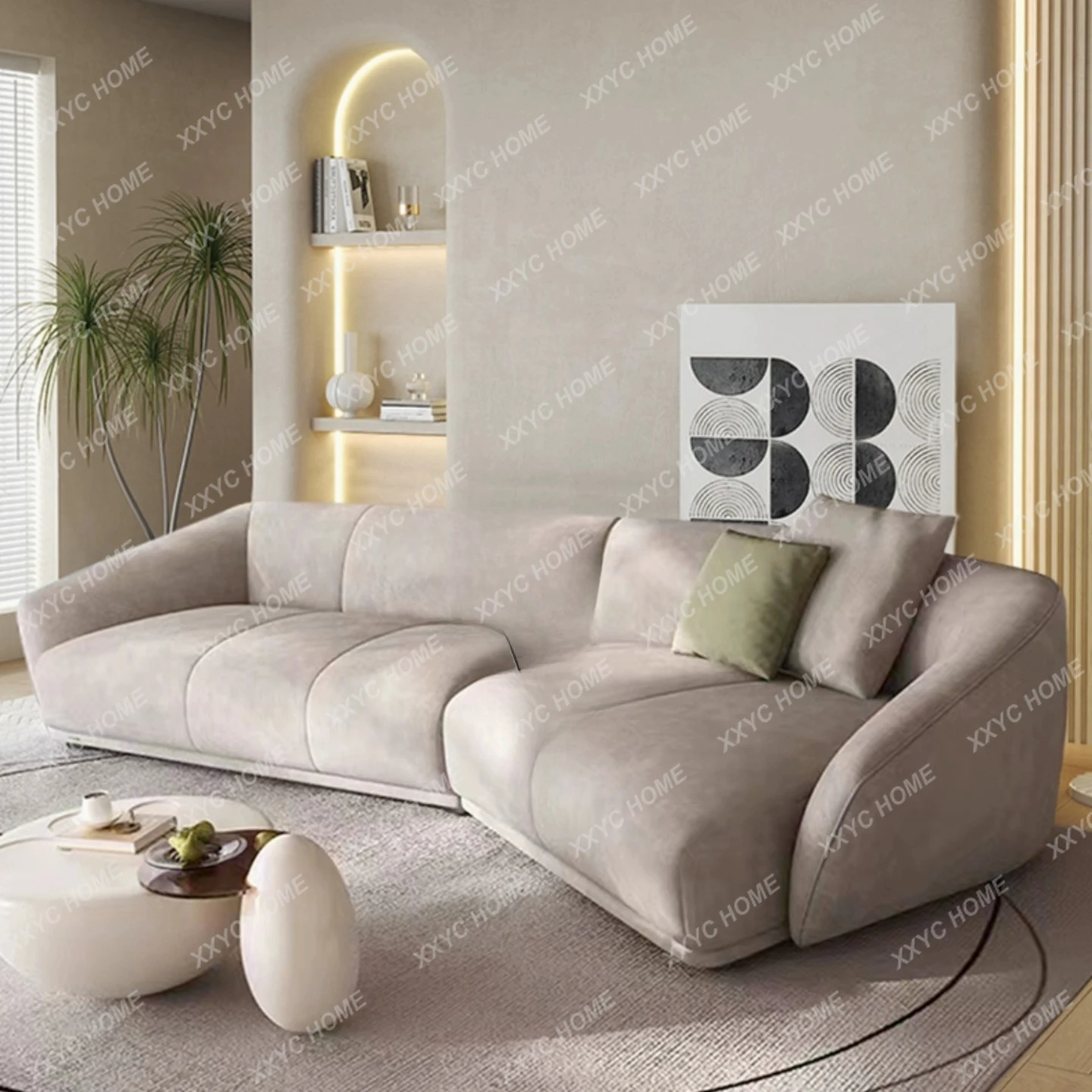 modern living room  reception model room fabric sofa size apartment light luxury special-shaped