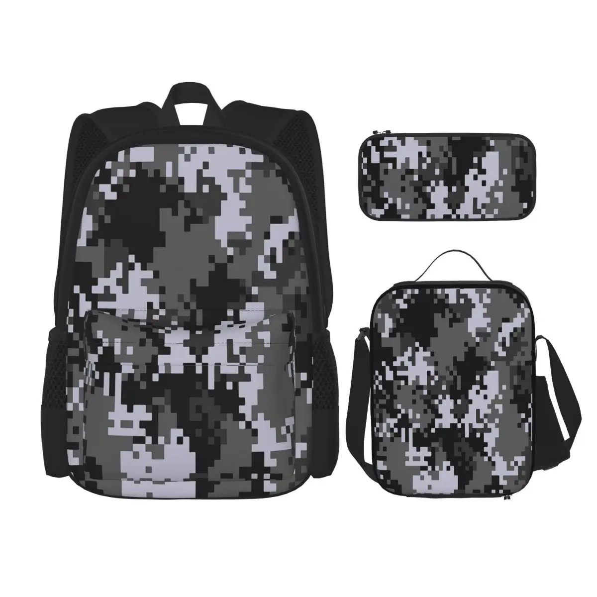 Pixel Mosaic Camouflage Backpacks Boys Girls Bookbag Students School Bags Kids Rucksack Lunch Bag Pen Bag Three-Piece Set
