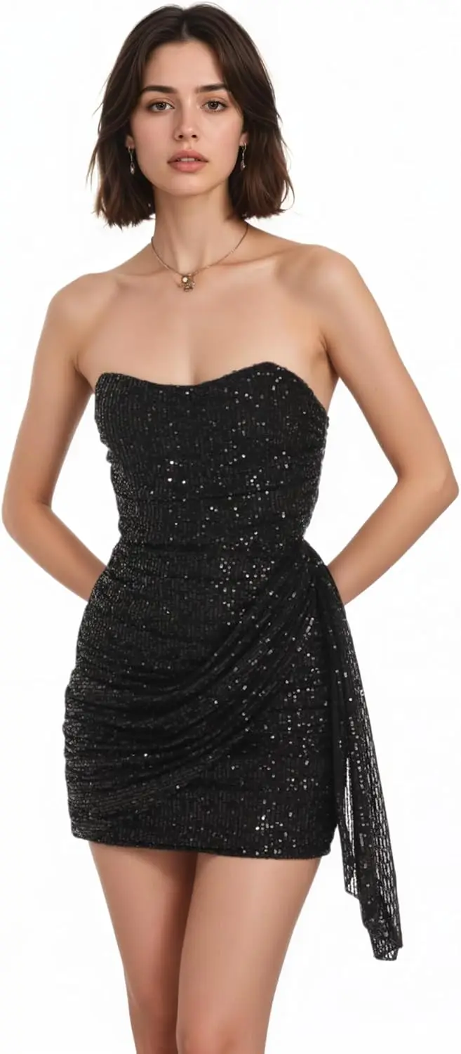 

Блестящие платья для выпускного вечера с блестками, короткое платье для выпускного вечера без бретелек, вечерние коктейльные платья, вечерние платья