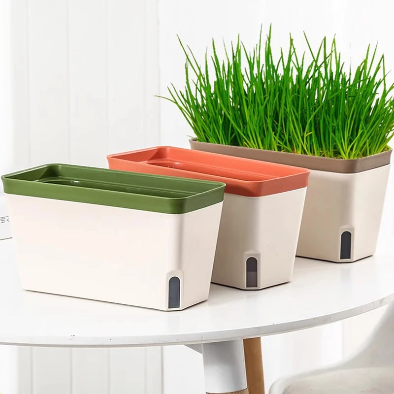 Selbstabsorbierender Blumentopf aus Kunststoff, doppelschichtig, fauler Blumentopf, Verdickung, keine Bewässerung, Pflanzgefäße, Büro-Desktop-Dekoration
