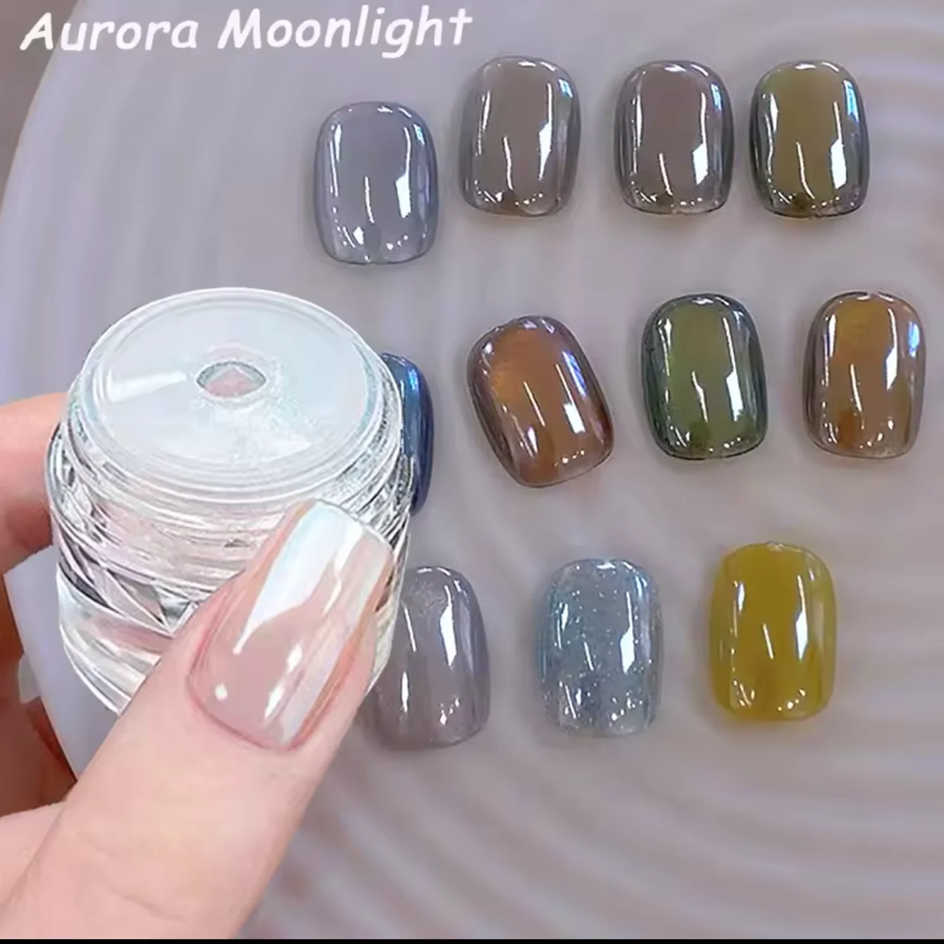 Pearl White Nails Glitter Dust Chrome Moonlight Rubbing on P