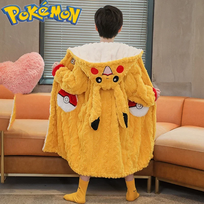 Pokemon Pikachu Panda Children\'s Bathrobe Hooded Home Costume Kawaii Pajamas Japanese Animation Peripheral Holiday Birthday Gift