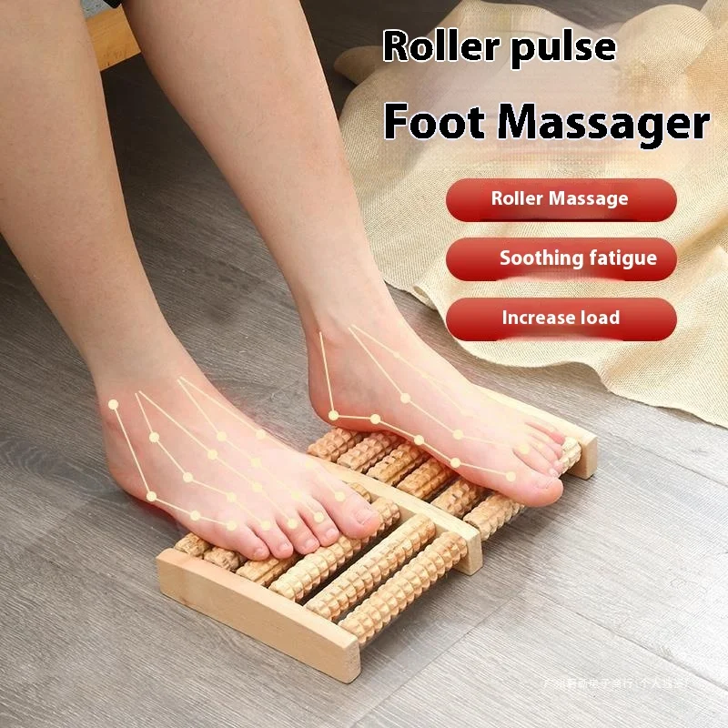 Foot Massager 6 Rows of Rollers Widened and Strengthened Sole Foot Leg Acupuncture Points Foot Rubbing Wooden Massager Wood