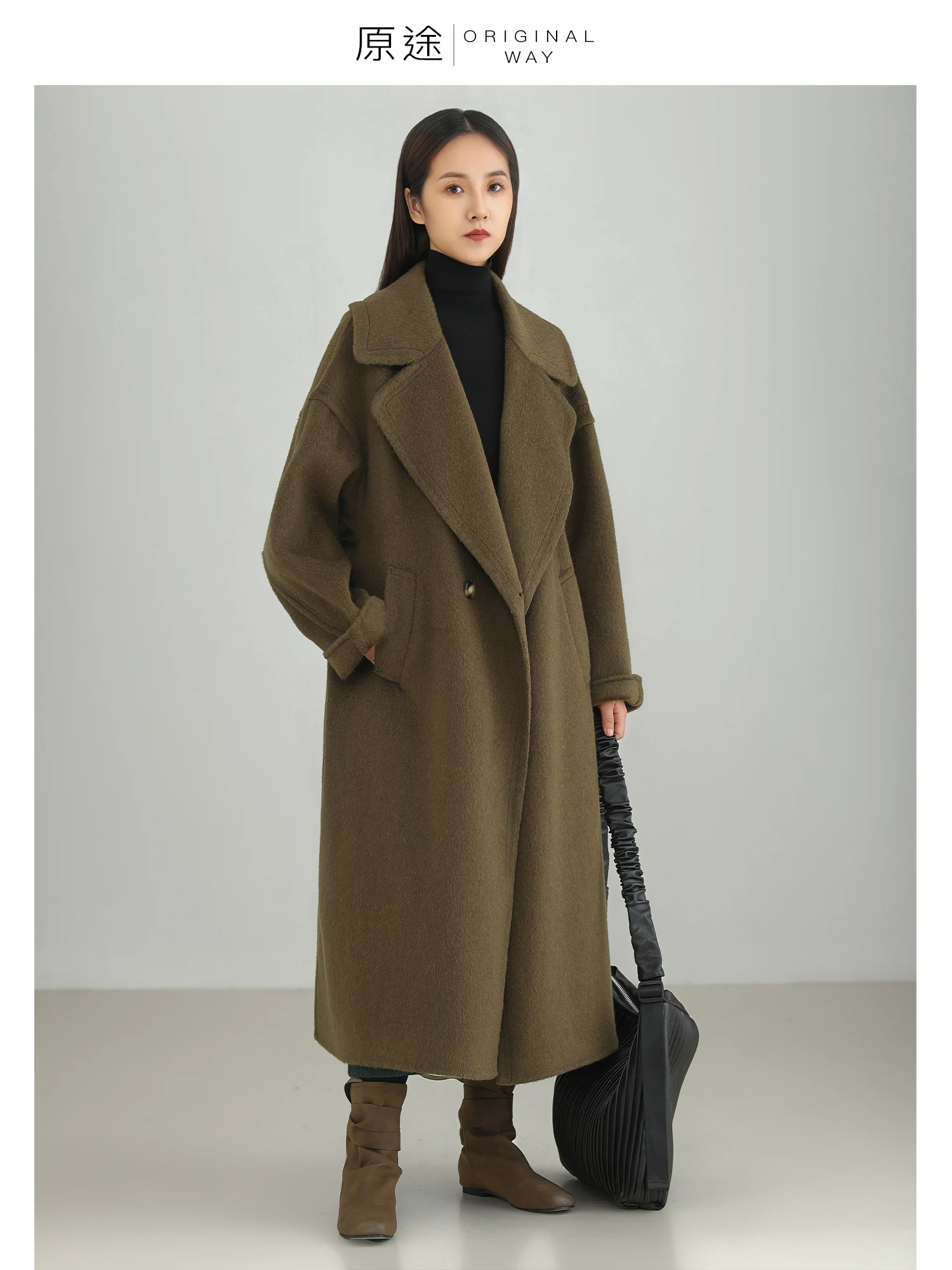 

Double-Faced Woolen Coat Hepburn Sle High-eld Thiened Winter Outerwear for Women Ele Commute Faion