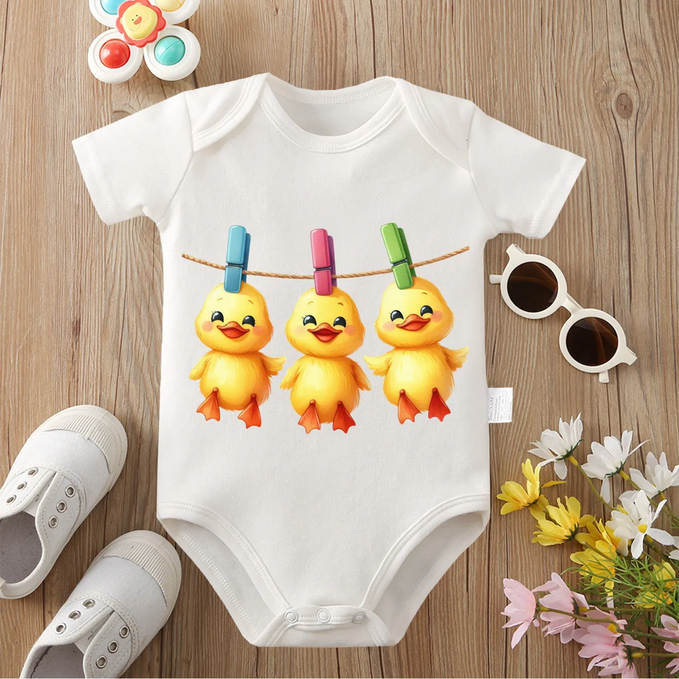 

Let's Sunbathe Together Toy Duck Cloths 100% Cotton Comfortable Onesie Bodysuit for Baby Jumpsuit for 0 To 12 Months Newborn
