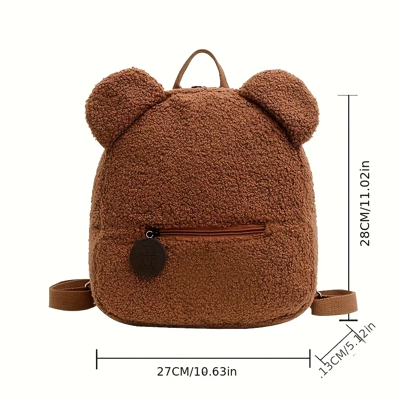 Cute Bear Ears Mini Backpack Custom Name Embroidery Corduroy & Plush School Bag for Kids Girls Women Toddler Daycare Gift