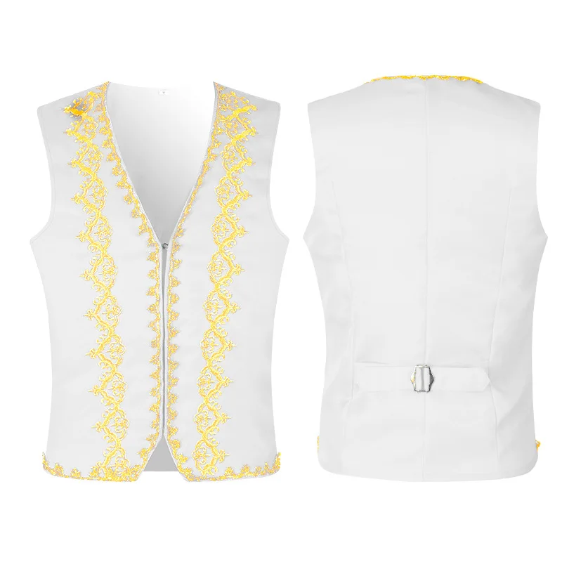 Vintage Medieval Gold Embroidery Baroque Vest Men Palace Prince Waistcoat Stage Prom Drama Opera Costume