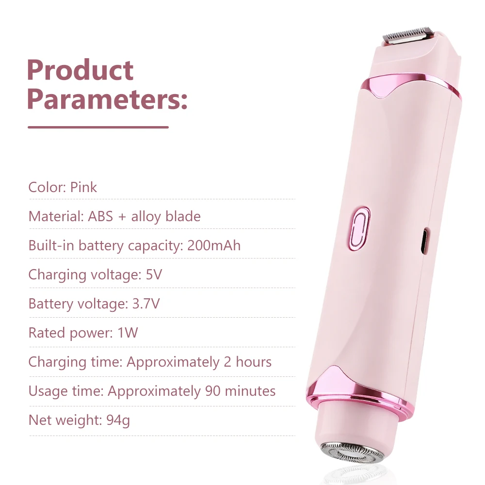 2-in-1 Elektrischer Damen-Rasierer mit Doppelkopf, Schmerzfreier Bikini-Trimmer für Nass-/Trockengebrauch, Abnehmbarer Kopf für Damen-Haarentfernung – Detail 10