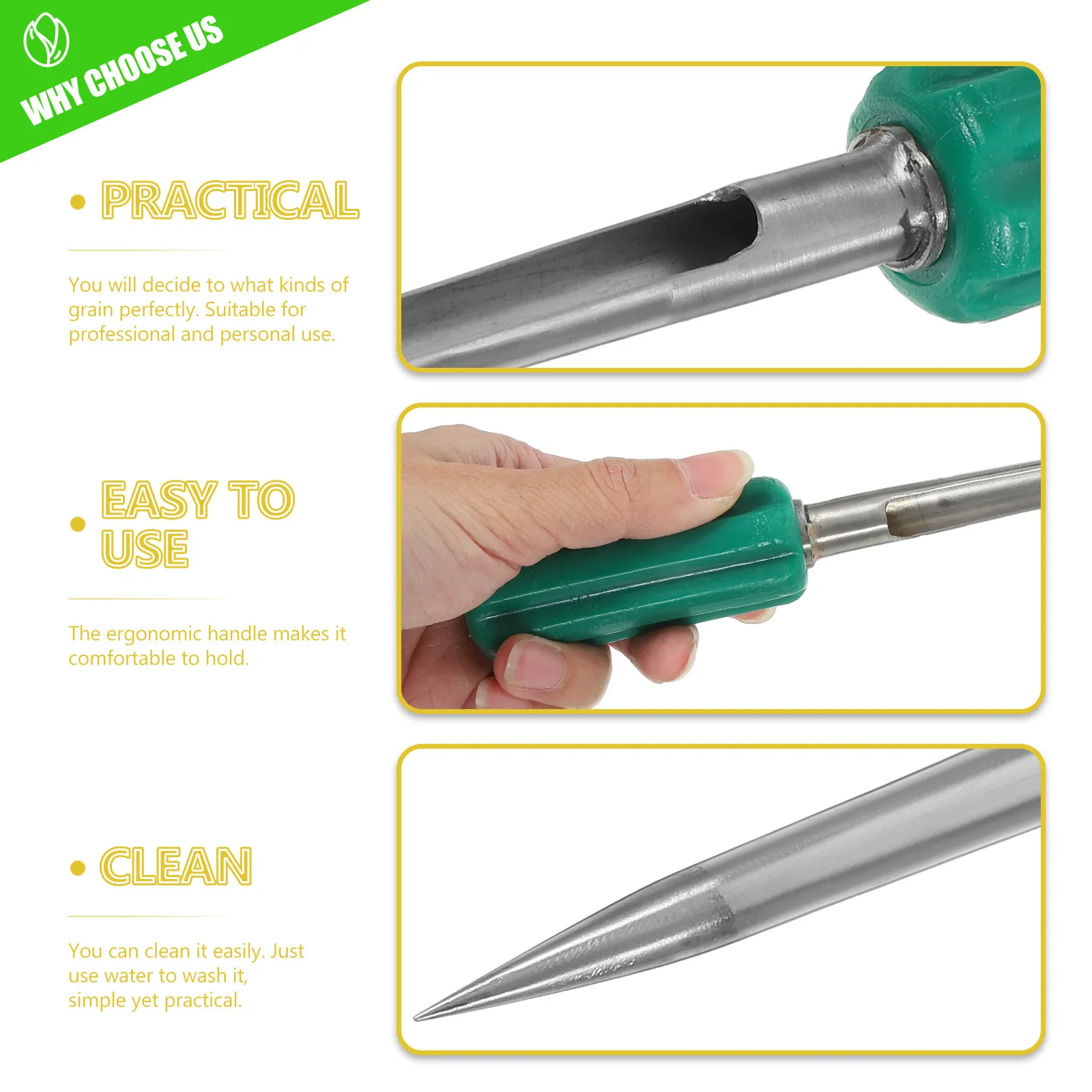Stainless Steel Grain Sampler Portable Soil Probe for Wheat Rice Corn Cereal Powder Reusable Sampling Tool
