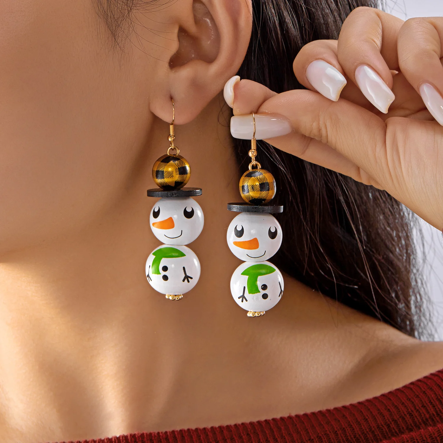 

Cartoon Wooden Pattern Xmas Snowman Dangle Earrings For Women Cute Santa Claus Wood Beads Earring Christmas Party New Year Gifts