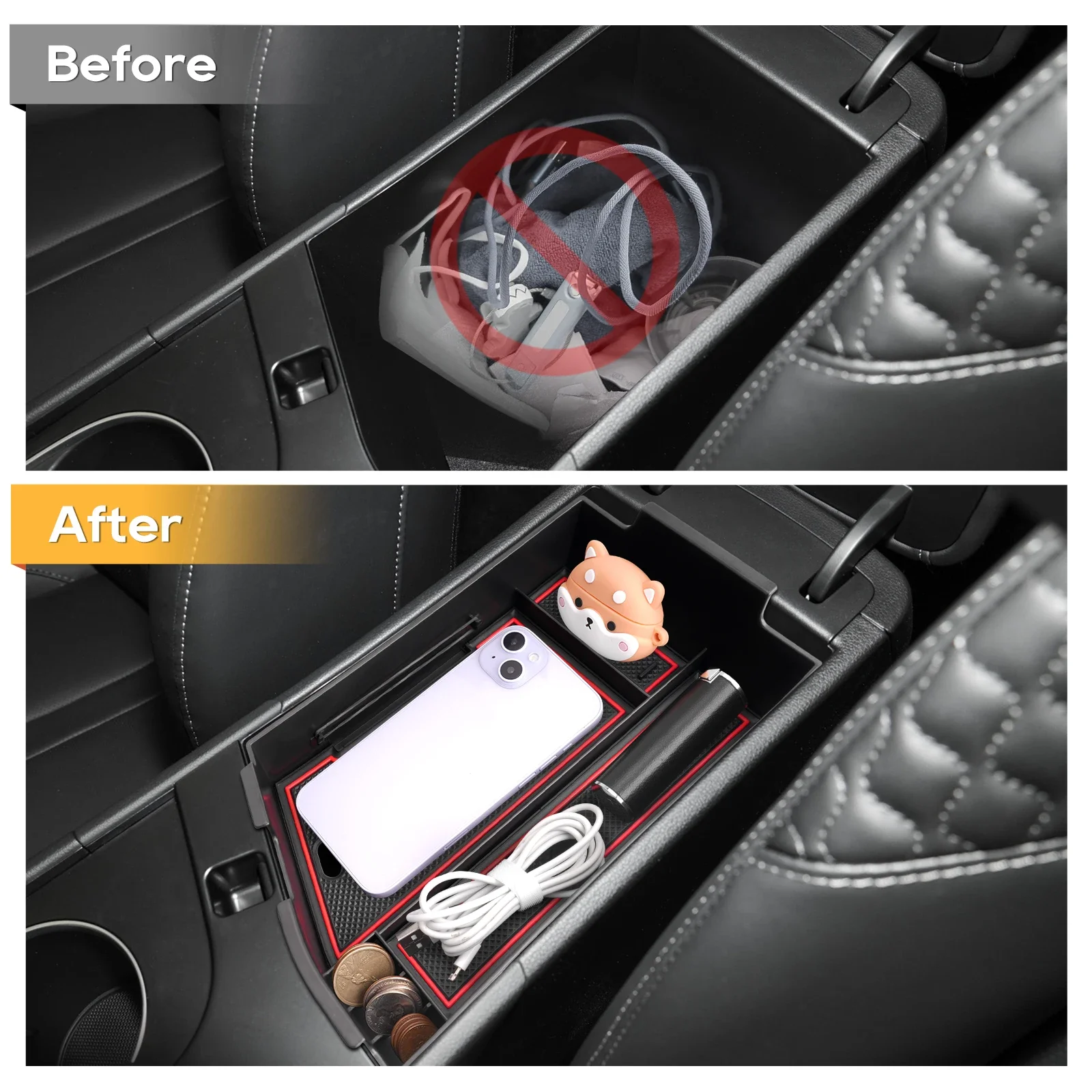 صندوق تخزين مسند ذراع السيارة لشركة هيونداي سوناتا 2024 2025 حاوية التحكم المركزي ملحقات السيارات الداخلية هيونداي سوناتا #3