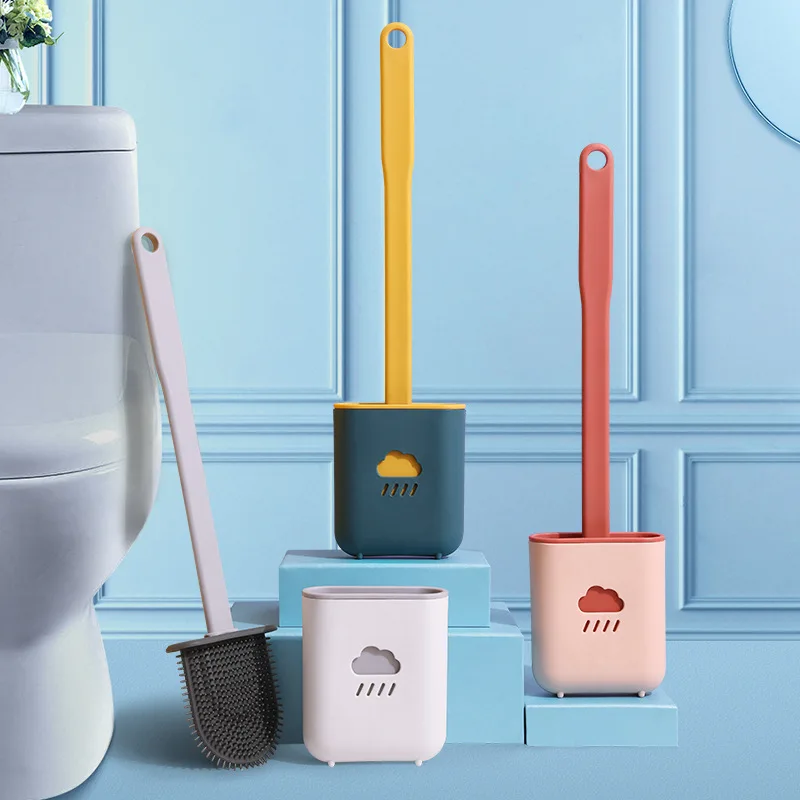 Silicone Toilet  Brush Wc Gap Brush with Holder Flat Head Soft Bristles Cleaning Brushes With Quick Drying Bracket Bathroom Tool