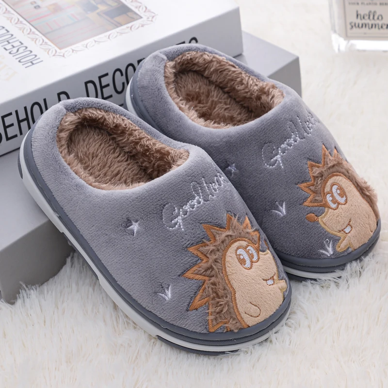 Fashion Toddler Boy Slippers Winter Warm Shoes Casual Home Gear Baby Items Anti-slip Sole Loafers Cartoon Hedgehog Kids Footwear