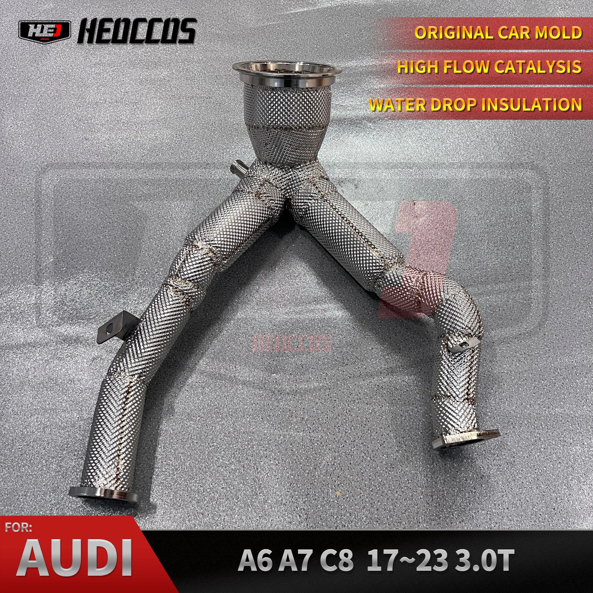 HEO High Flow Catted Downpipe for Audi A6 A7 C8 3.0T 2019-2023 No OPF Header With Catalytic Converter Exhaust