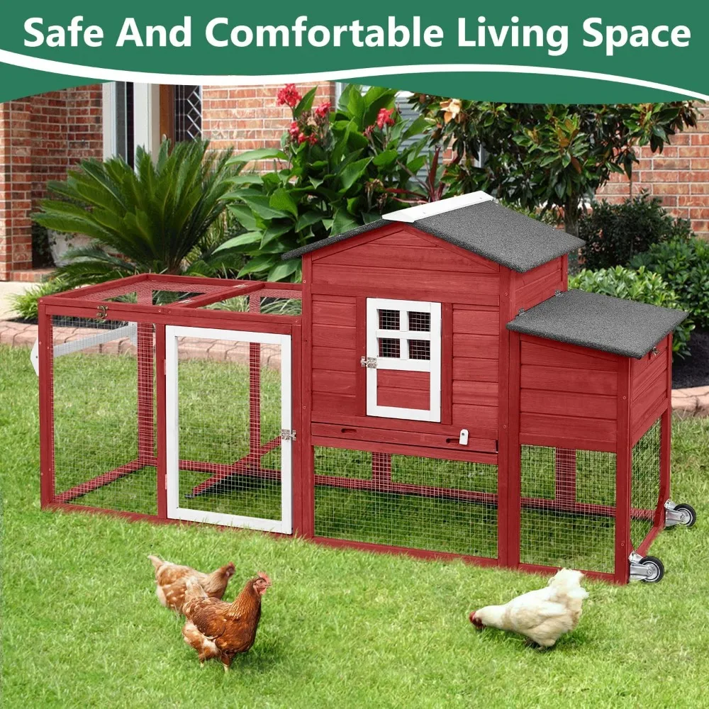 

79" L Chicken Coop with Run, Mobile Chicken Hen House with Nesting Boxes, Outdoor Indoor Rabbit Hutch, Poultry Cage for
