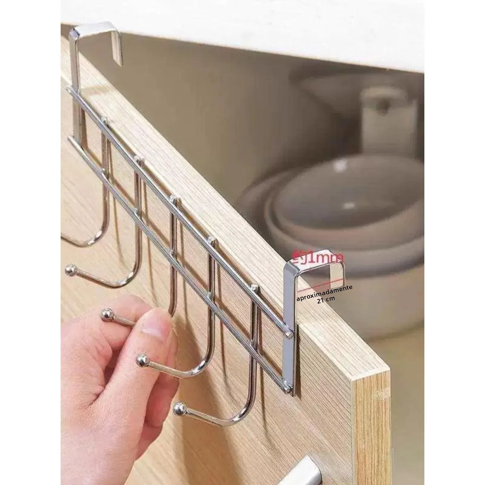 Prateleira de Armazenamento para Cozinha com Ganchos Sem Furo, Organizador de Porta de Armário, Suporte para Panelas de Balcã...